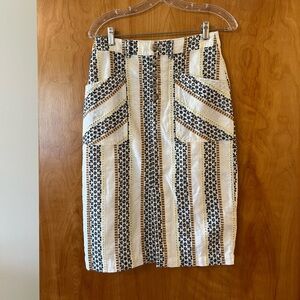 By Anthropologie Quincy Embroidered Eyelet Boho Pencil Skirt Pockets Size 2